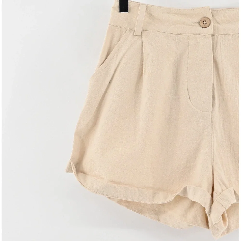 FREE PEOPLE Womens‎ Khaki Shorts Size XS Preppy Cuffed Pleated High Rise Cotton